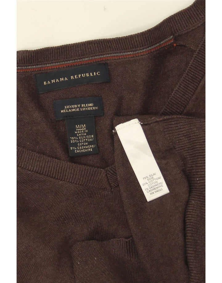 Мужской джемпер с v-образным вырезом Banana Republic, средний коричневый шелковый свитер