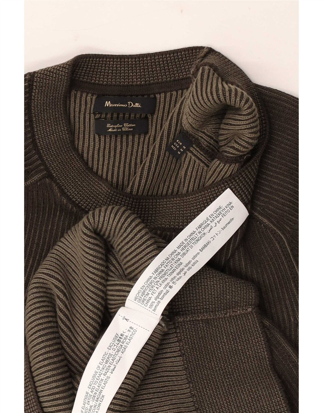 Мужской джемпер с круглым вырезом Massimo Dutti, хлопковый джемпер среднего коричневого цвета