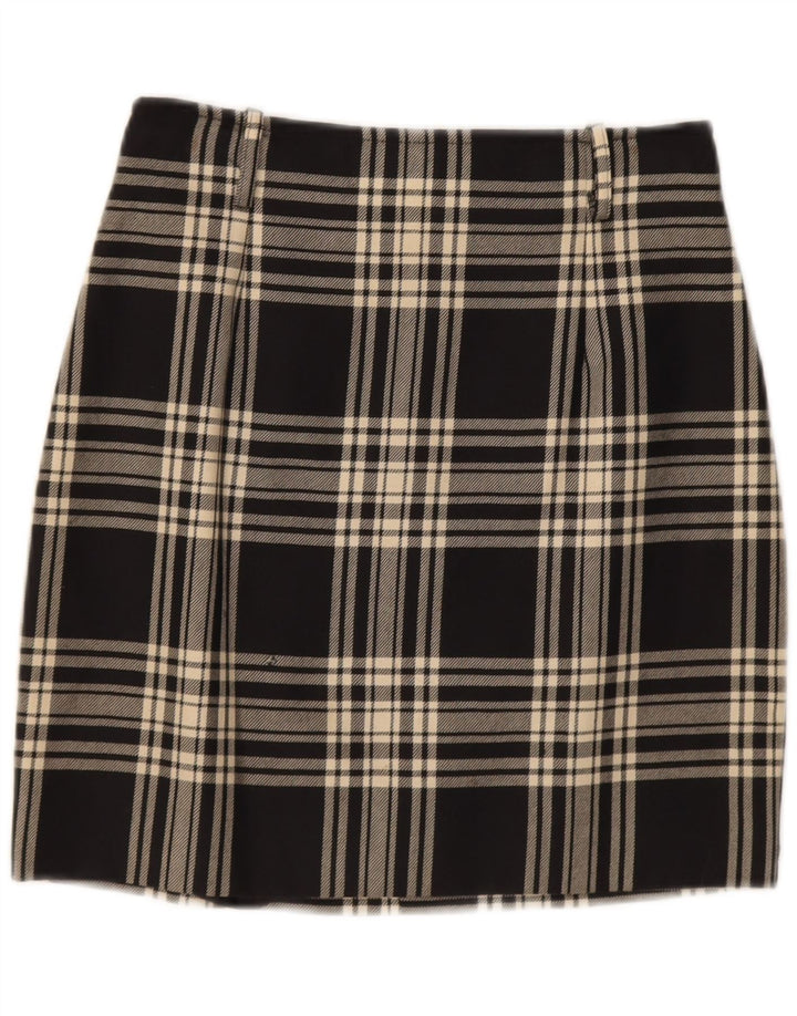 Винтажная женская мини-юбка IT 42 Medium W28 Черная шерсть в клетку