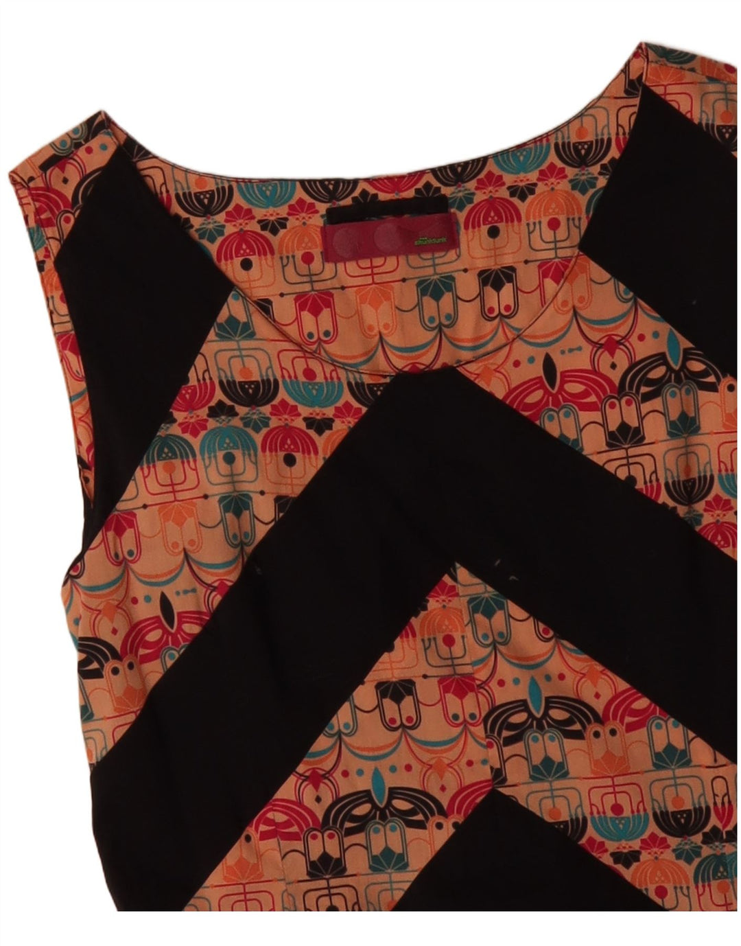 SKUNKFUNK Женское платье прямого кроя без рукавов UK 12, средний оранжевый хлопок с шевроном