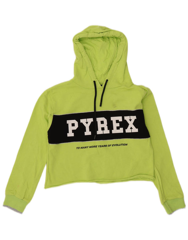 Женский укороченный джемпер с капюшоном с рисунком Pyrex UK 14, средний зеленый цвет с цветными блоками