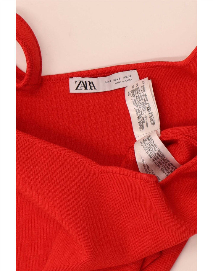 Женский укороченный топ на бретельках Zara UK 8, маленький красный из полиэстера