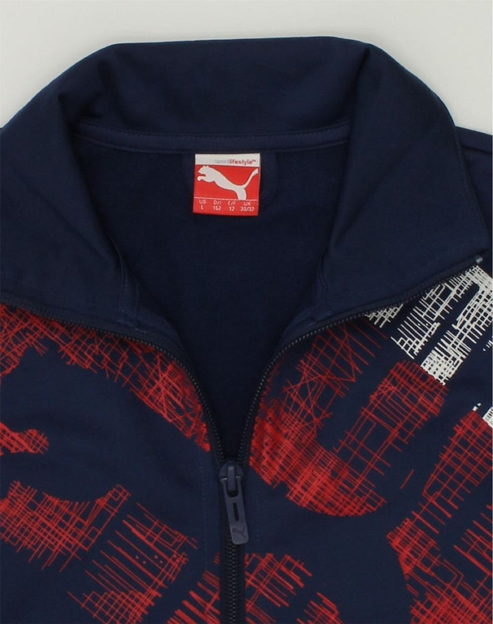 PUMA Boys Graphic Tracksuit Top Jacket 11-12 Years Navy Blue Polyester | Vintage Puma | Thrift | Second-Hand Puma | Used Clothing | Messina Hembry 