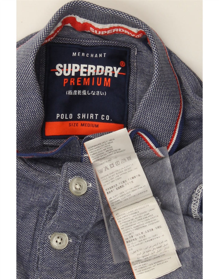 Мужская рубашка поло Superdry, хлопковая рубашка среднего синего цвета в крапинку