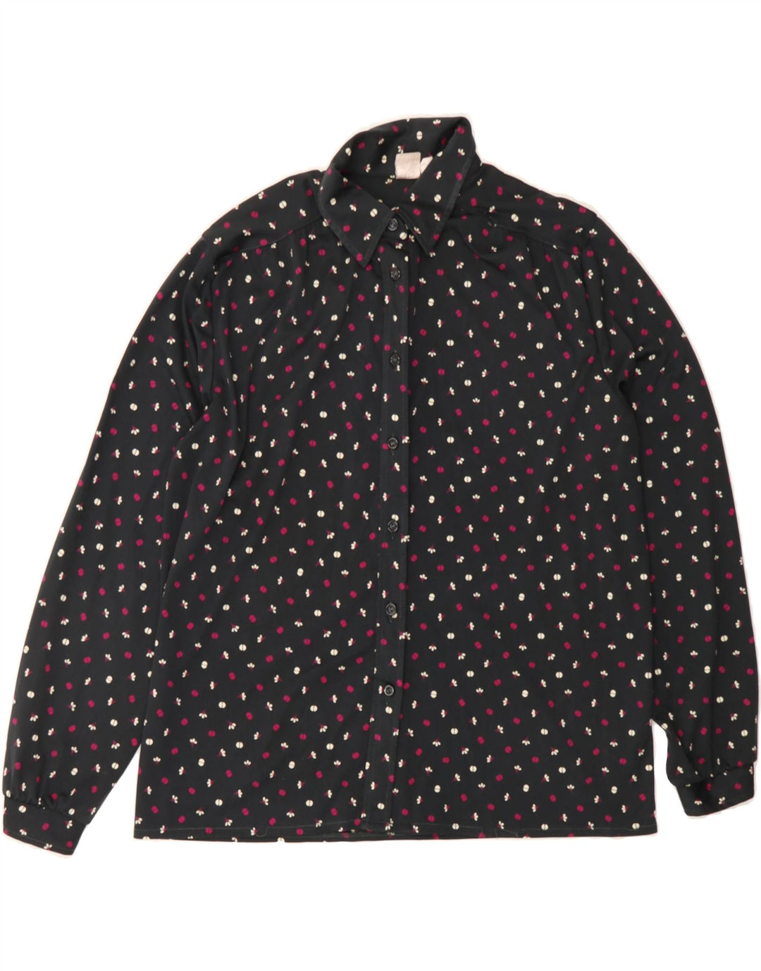 VINTAGE Womens Shirt Blouse UK 16 Large Black Floral Polyester Vintage Vintage and Second-Hand Vintage from Messina Hembry 