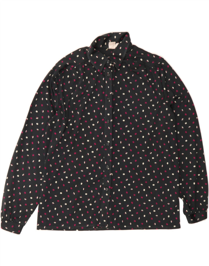 VINTAGE Womens Shirt Blouse UK 16 Large Black Floral Polyester Vintage Vintage and Second-Hand Vintage from Messina Hembry 