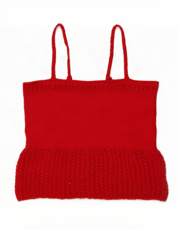 Vintage Womens Crop Knit Cami Top UK 10 Small Red