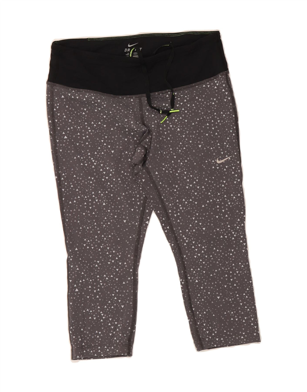 NIKE Womens Dri Fit Capri Leggings UK 12 Medium Grey Geometric Nylon Vintage Nike and Second-Hand Nike from Messina Hembry 