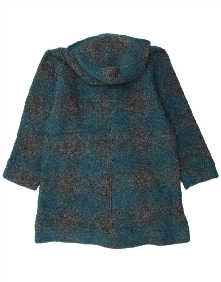 Винтажный женский дафлкот с капюшоном UK 16, большая бирюзовая клетка