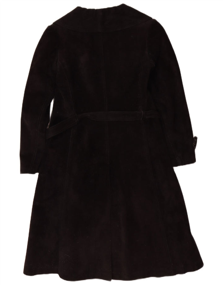 Винтажная женская дубленка UK 10, маленькая черная кожаная