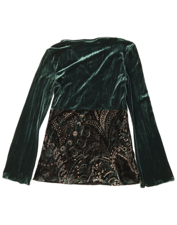 PRINCIPLES Womens Long Sleeve Velour Blouse Top UK 10 Small Green Floral