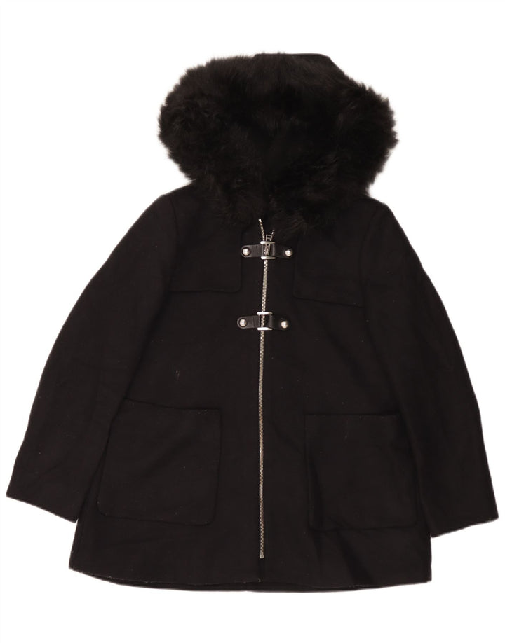 Женское пальто оверсайз с капюшоном Zara UK 10, маленькое, черное, шерстяное