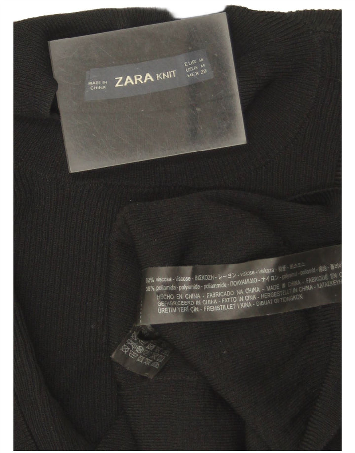 Женский джемпер с оборками спереди Zara с круглым вырезом, Великобритания 12, средний черный