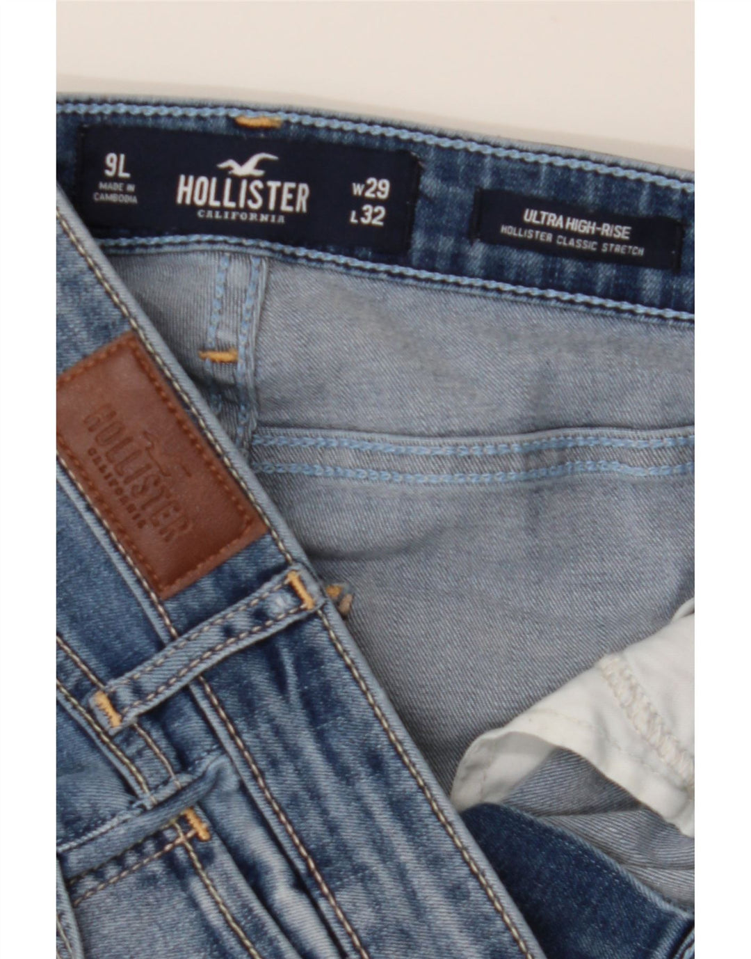 HOLLISTER Женские потертые джинсы скинни США 9 Средний W29 L32 Синий хлопок