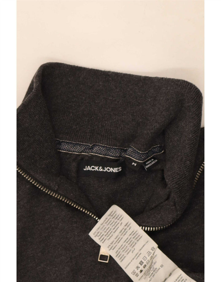 Мужской джемпер с воротником на молнии Jack & Jones, хлопковый свитер среднего серого цвета