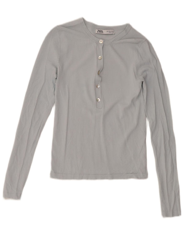 Женский топ Zara с длинным рукавом UK 8, маленький синий, вискоза