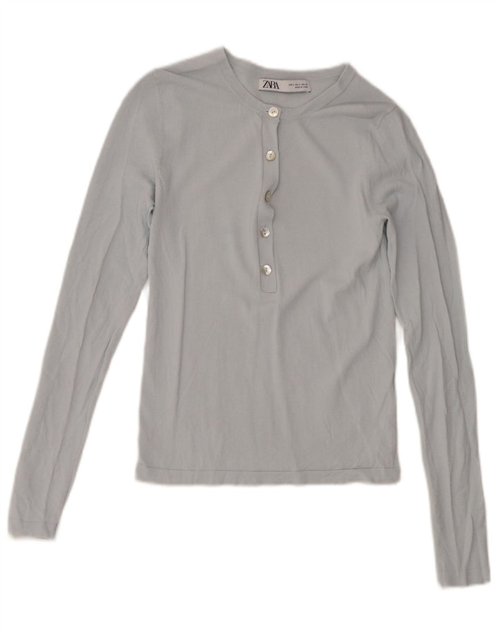 Женский топ Zara с длинным рукавом UK 8, маленький синий, вискоза