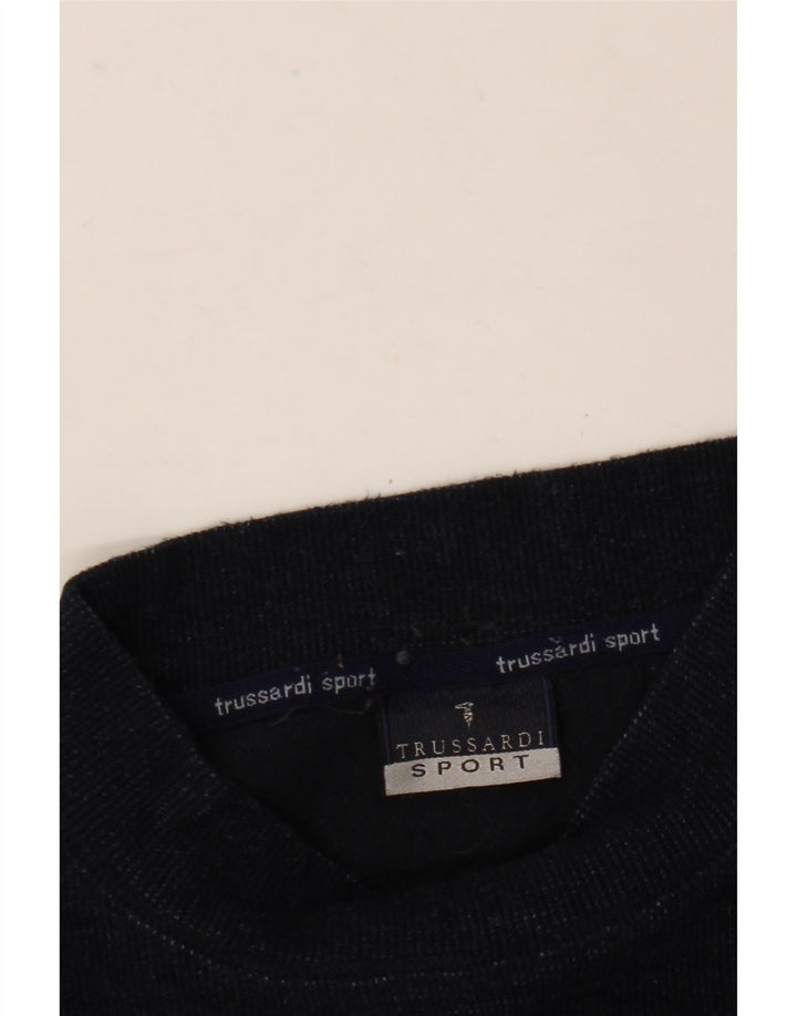 Мужской джемпер TRUSSARDI с высоким воротником и рисунком, большой темно-синий шерстяной свитер