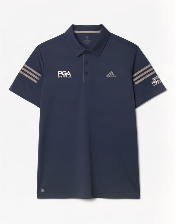 Мужская рубашка поло Adidas с рисунком темно-синего цвета из полиэстера