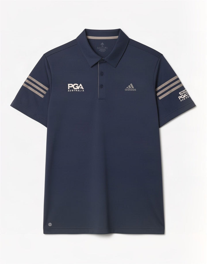 Мужская рубашка поло Adidas с рисунком темно-синего цвета из полиэстера