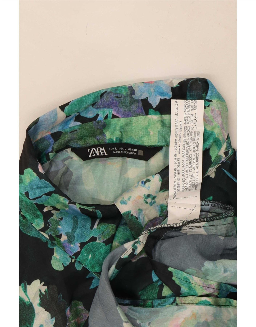 Женская блузка-рубашка оверсайз Zara UK 16, большой зеленый полиэстер с цветочным принтом