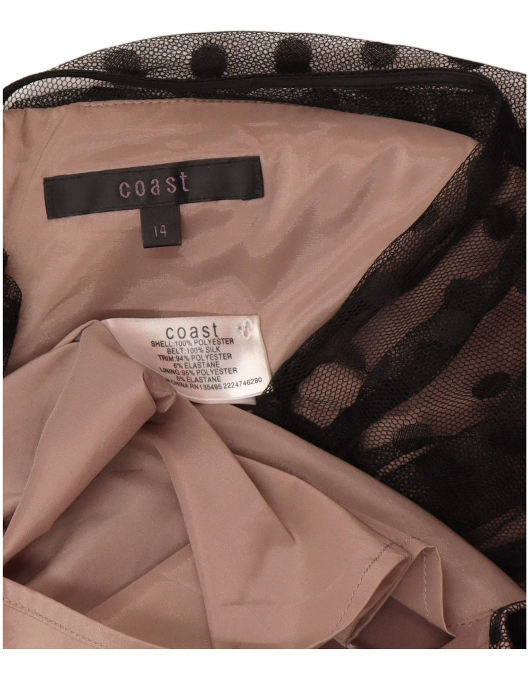 Женское платье-футляр Coast с рукавом 3/4, Великобритания 14, средний черный полиэстер в горошек