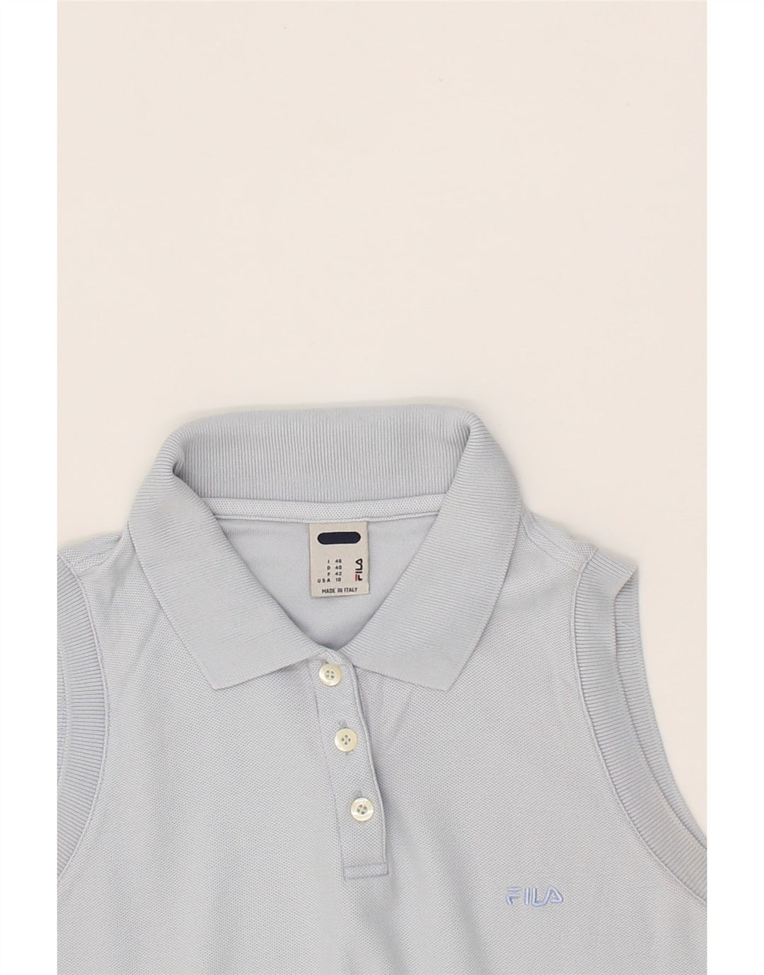 FILA Womens Sleeveless Polo Shirt IT 42 Medium Blue Cotton Vintage Fila and Second-Hand Fila from Messina Hembry 