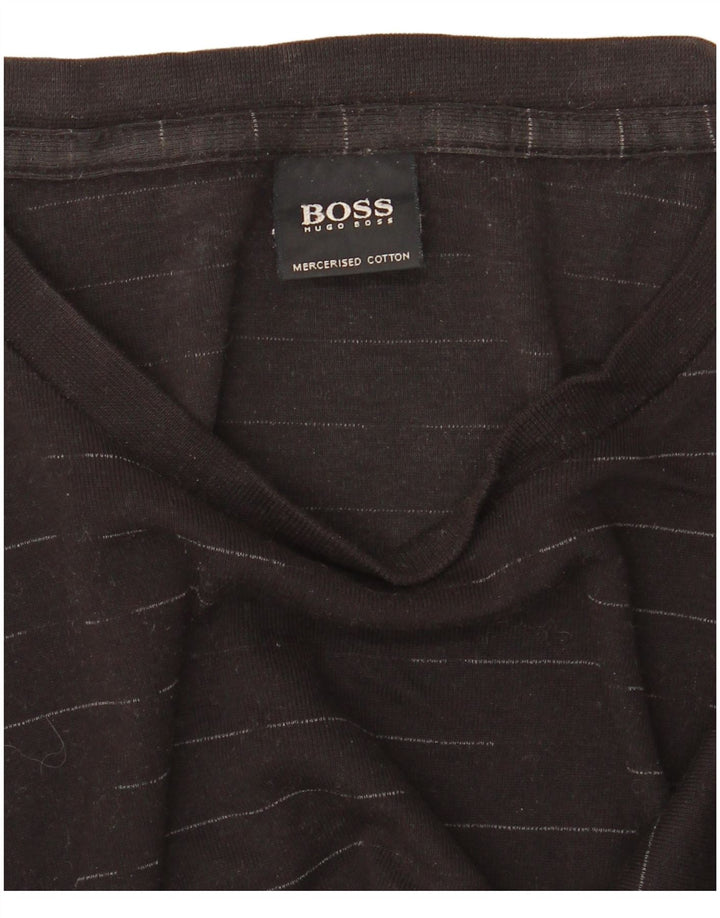 Мужской топ с длинным рукавом HUGO BOSS, большой черный хлопок в тонкую полоску