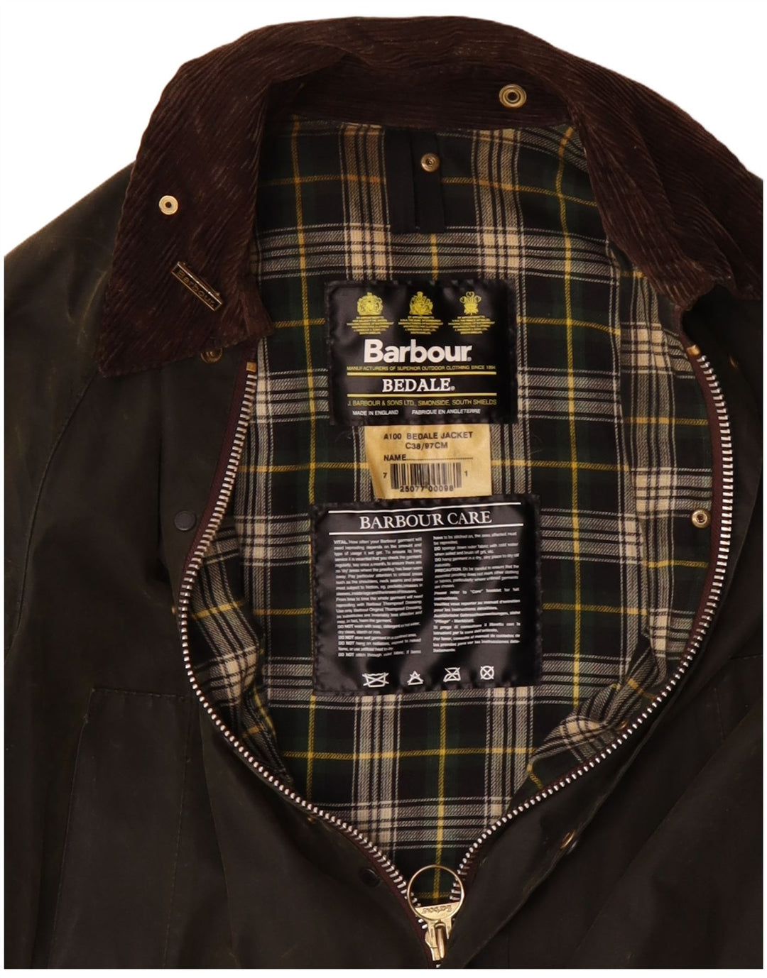 Мужская куртка из вощеного хлопка BARBOUR Bedale UK 38, средний хаки