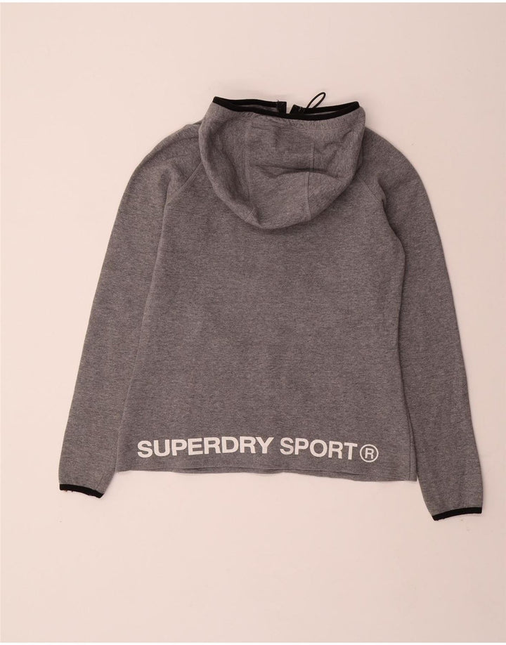SUPERDRY Женский свитер с капюшоном и молнией на молнии с графическим рисунком, Великобритания, 10, маленький серый цвет