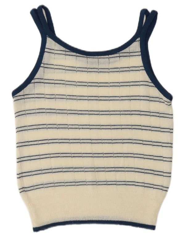 Винтажный женский укороченный вязаный топ на бретельках, Великобритания, 10 маленьких размеров, в белую полоску