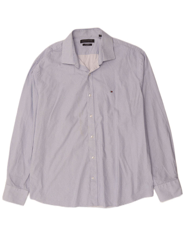 Tommy Hilfiger Mens Slim Fit Shirt Size 17 XL Blue Geometric Cotton