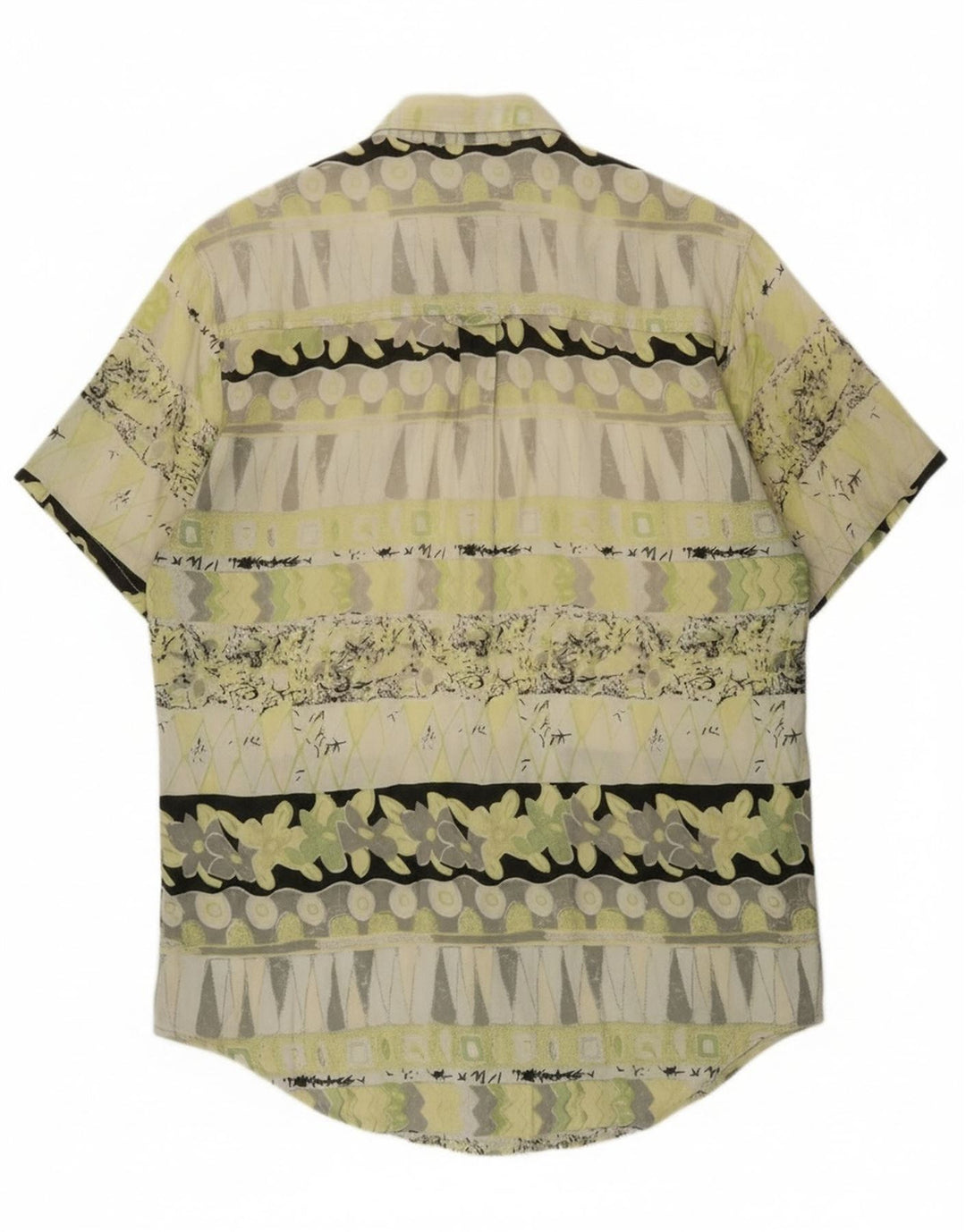 Винтажная мужская рубашка с коротким рукавом среднего зеленого цвета с геометрическим рисунком