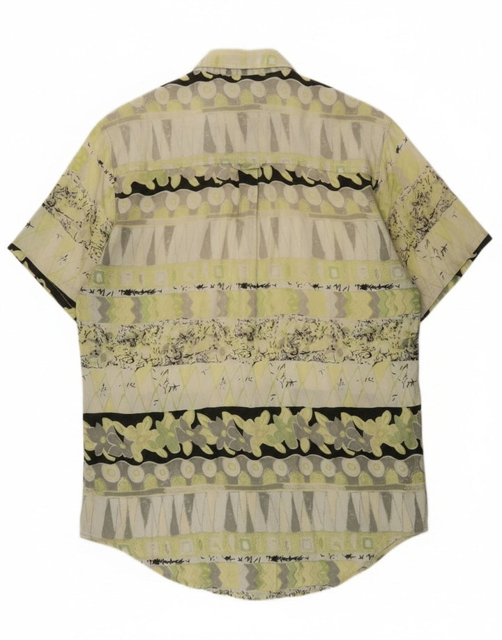 Винтажная мужская рубашка с коротким рукавом среднего зеленого цвета с геометрическим рисунком