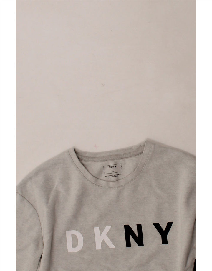 DKNY Womens Oversized Graphic Sweatshirt Jumper UK 2 2XS Grey Flecked Vintage Dkny and Second-Hand Dkny from Messina Hembry 