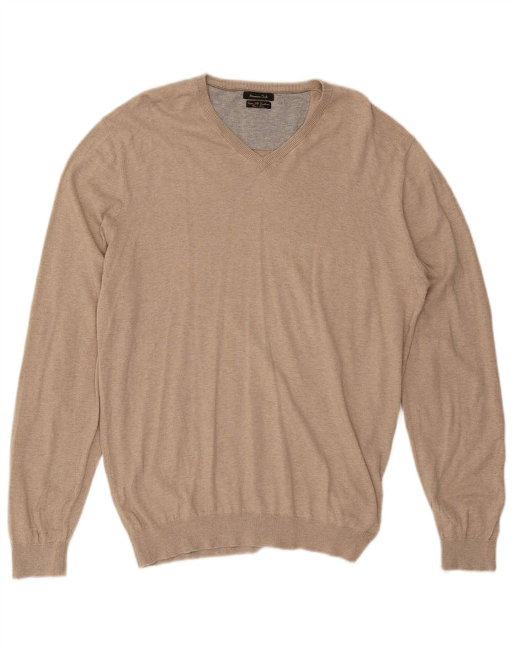 Мужской джемпер с v-образным вырезом Massimo Dutti, большой бежевый, хлопок