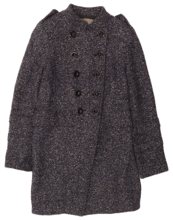 Женское двубортное пальто Zara UK 10, маленькое темно-синее ацетатное покрытие в крапинку
