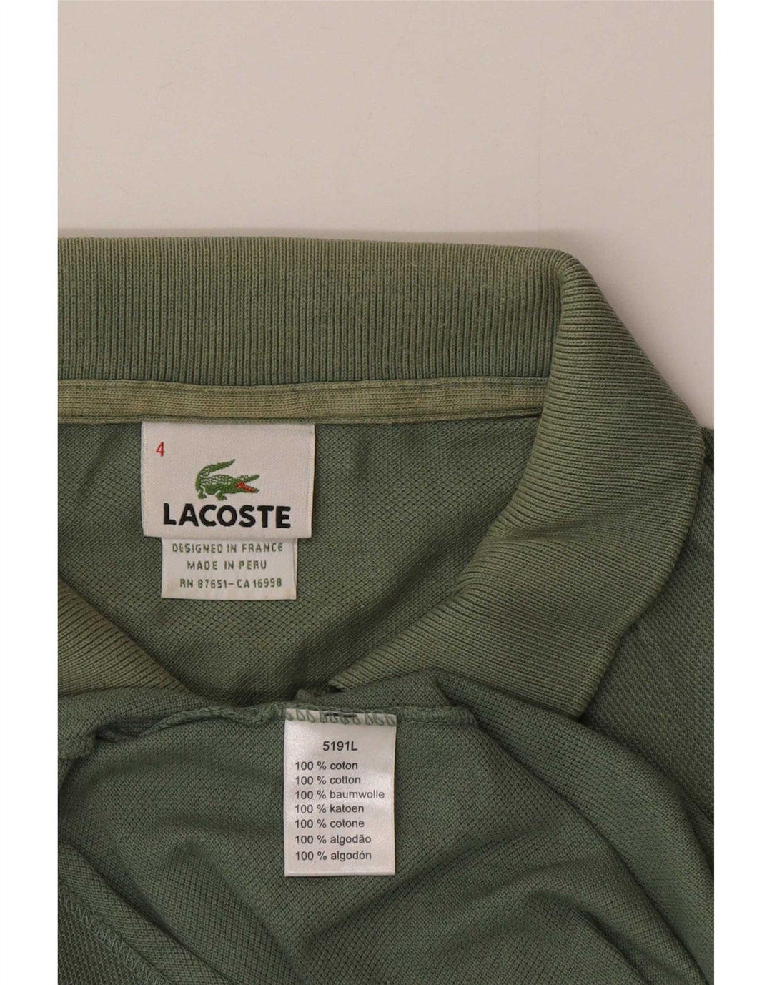 Мужская рубашка-поло Lacoste, размер 4, средний зеленый хлопок, хлопок