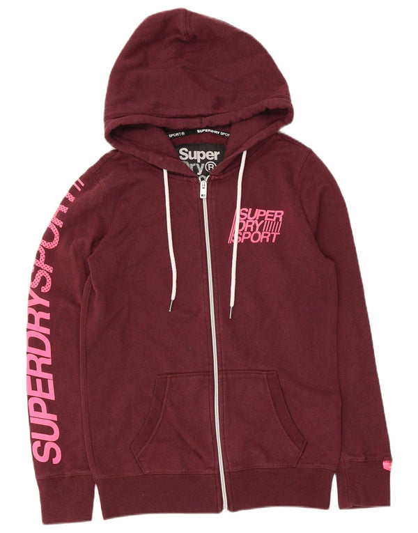 Женский свитер с капюшоном на молнии с графическим рисунком Superdry UK 6 XS Темно-бордовый хлопок