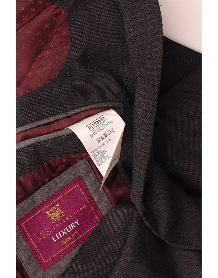 Мужской приталенный пиджак Marks & Spencer с 2 пуговицами, Великобритания 38, средний серый шерстяной