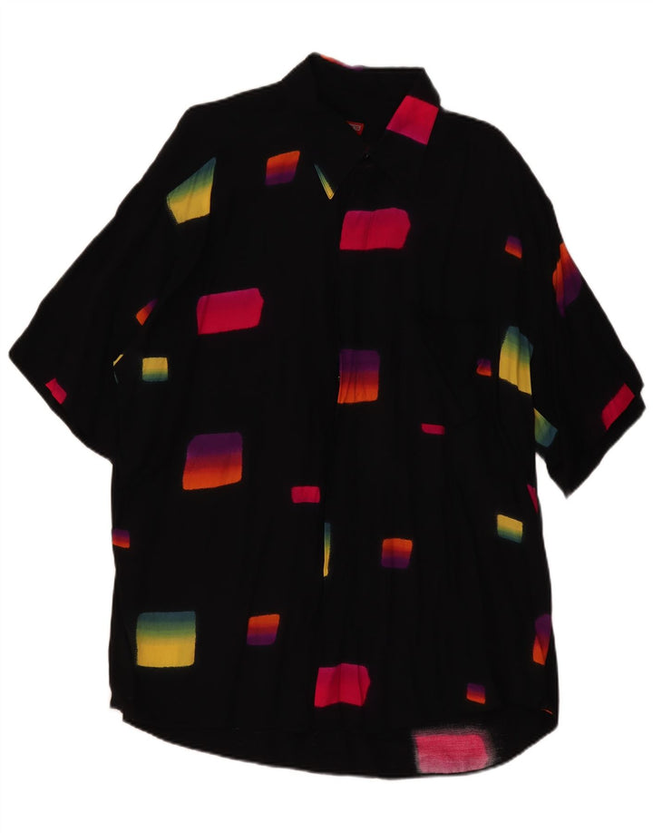 Мужская рубашка с коротким рукавом Tipo' S, 2XL, черная, вискоза с геометрическим рисунком
