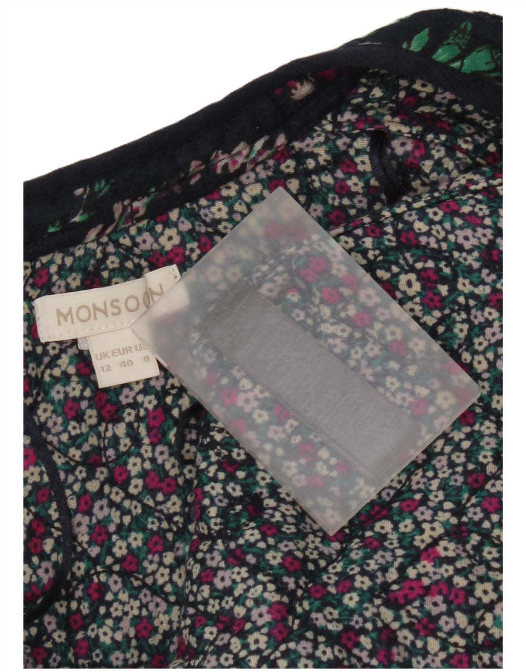 Женский открытый пиджак Monsoon UK 12, средний темно-синий хлопковый цветочный принт