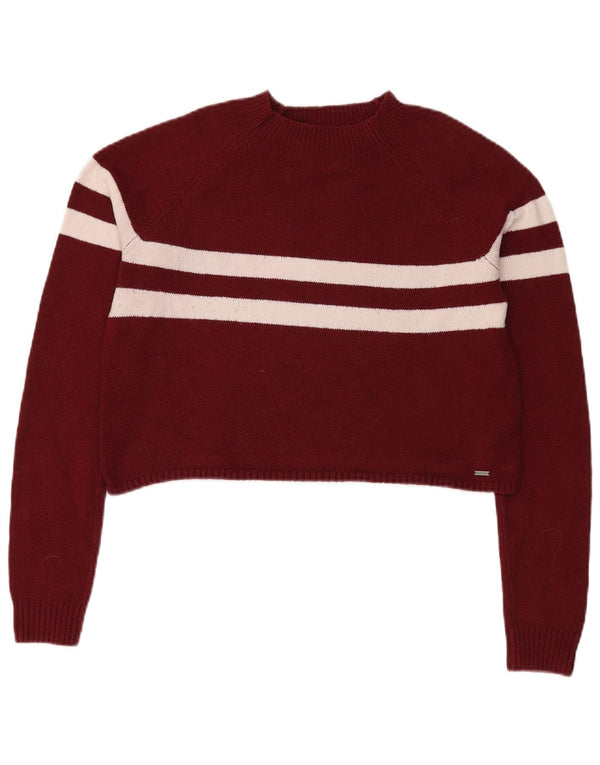 Hollister Womens Turtle Neck Jumper Sweater UK 14 Medium Burgundy Striped