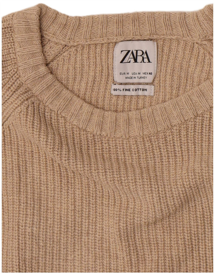 Мужской джемпер с круглым вырезом Zara, средний бежевый хлопковый свитер