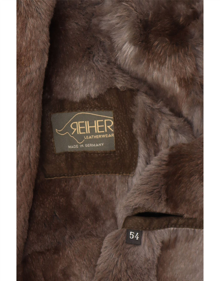 Мужской кожаный жилет REIHER с подкладкой из овчины EU 54 2XL, серая кожа в стиле пэчворк