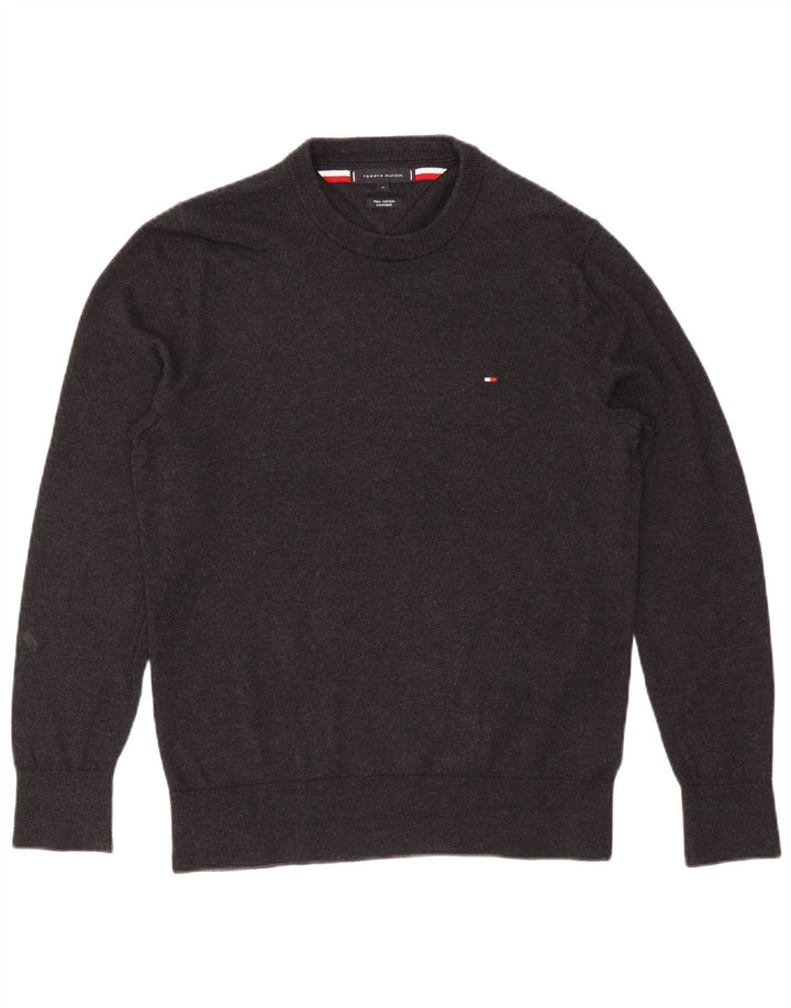 Мужской джемпер с круглым вырезом Tommy Hilfiger, хлопковый свитер среднего серого цвета