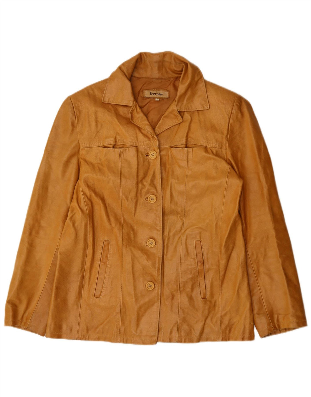 FERRONE Женская кожаная куртка UK 16, большая коричневая кожа