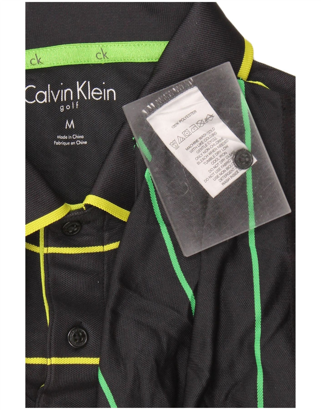 Мужская рубашка-поло для гольфа Calvin Klein, полиэстер, черная полоска среднего размера