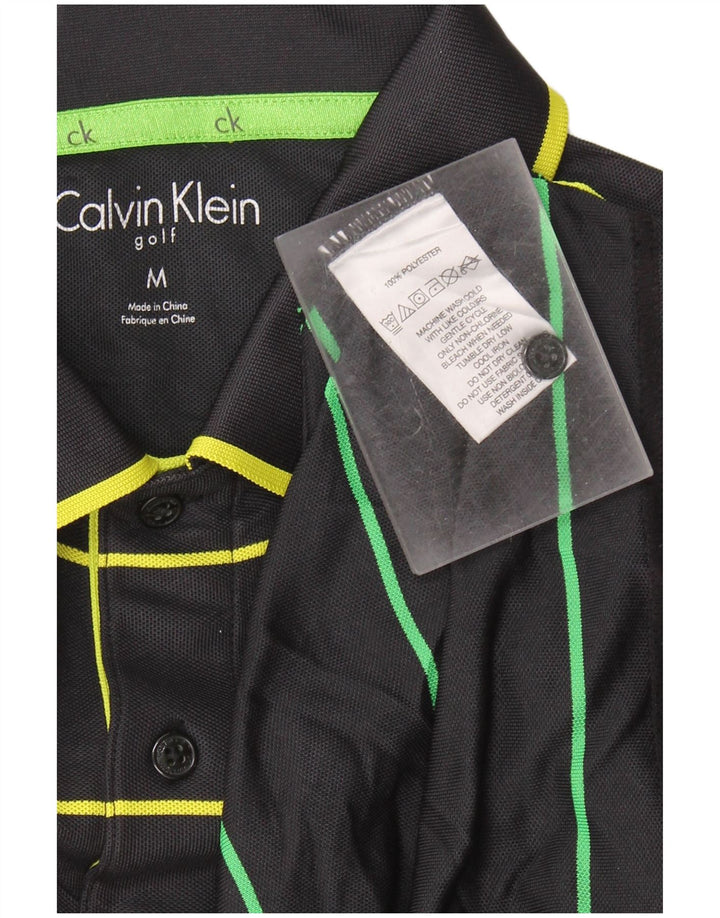 Мужская рубашка-поло для гольфа Calvin Klein, полиэстер, черная полоска среднего размера