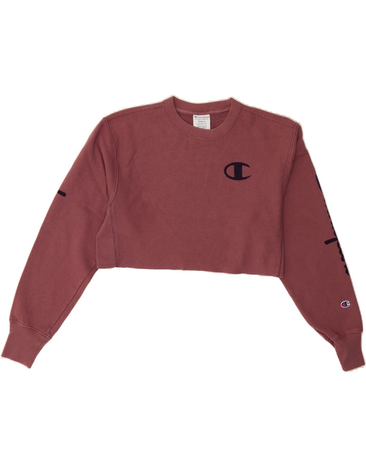 CHAMPION Womens Oversized Crop Sweatshirt Jumper UK 10 Small Maroon Cotton Vintage Champion and Second-Hand Champion from Messina Hembry 